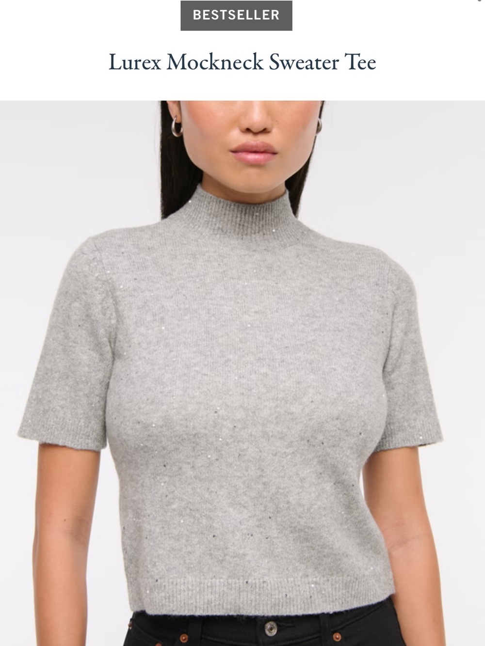 Abercrombie & Fitch Gray Lurex Mockneck Sweater Tee